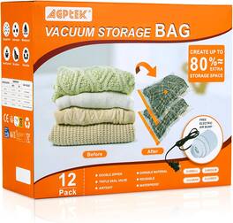 AGPtek - 12 Pack Vacuum Storage Bags Compression Storage Bags for Blankets Clothes - Clear Orange
