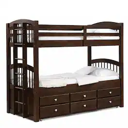 Manhattan Lane - Wooden Twin/Twin Bunk Bed & Trundle with 3 Drawers - Brown