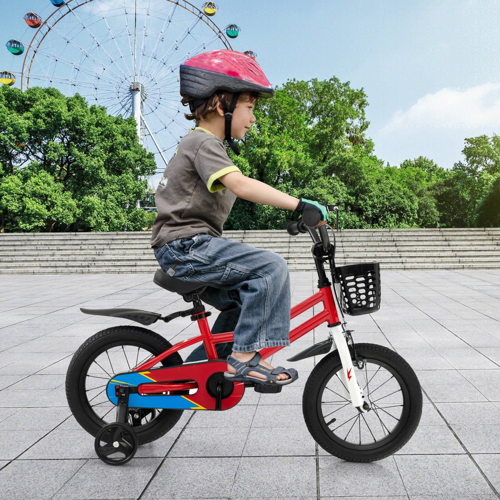 Alt View 1. Costway - Costway 14" Kid's Bike with Removable Training Wheels & Basket for 3-5 Years Old - Red.