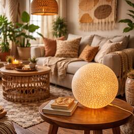 FC Design - 7"H Warm Golden Perforated Sphere w/ Starry Glow Design Table Lamp