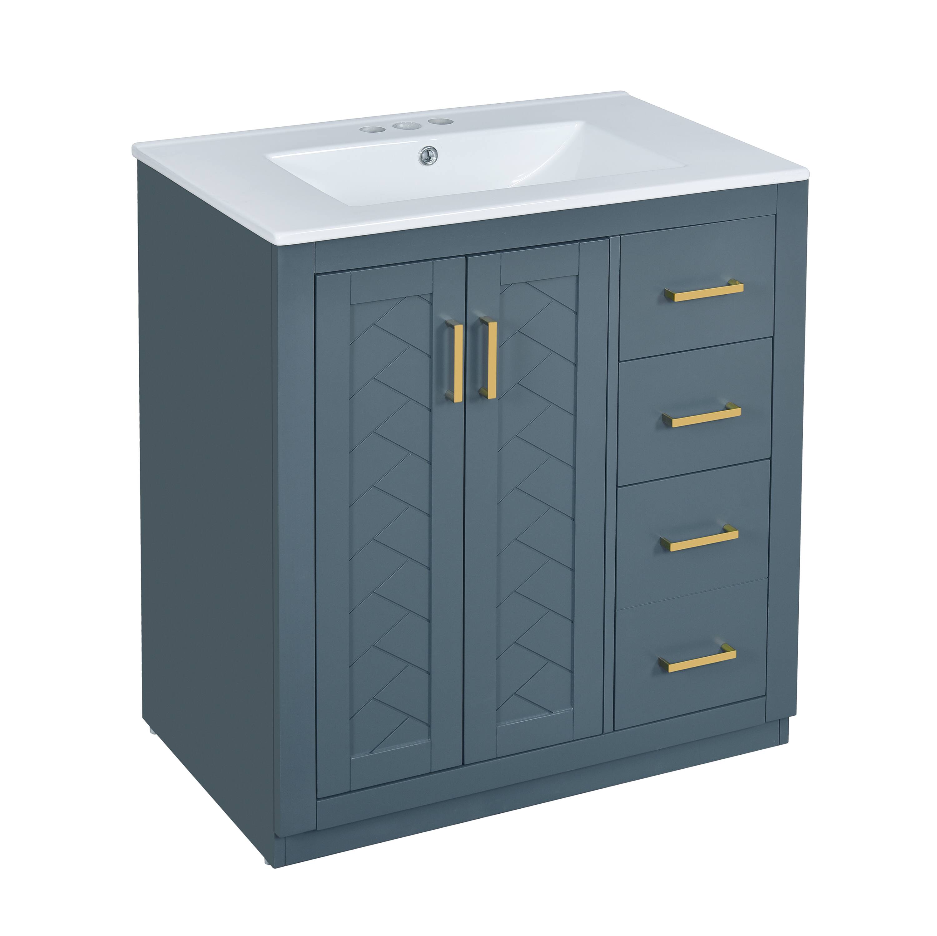 Alt View 7. Tiramisubest - 30" Bathroom Vanity with Ceramic Sink Combo, Bathroom Storage Cabinet, Freestanding Vanity Set with 3 Drawers - Blue.