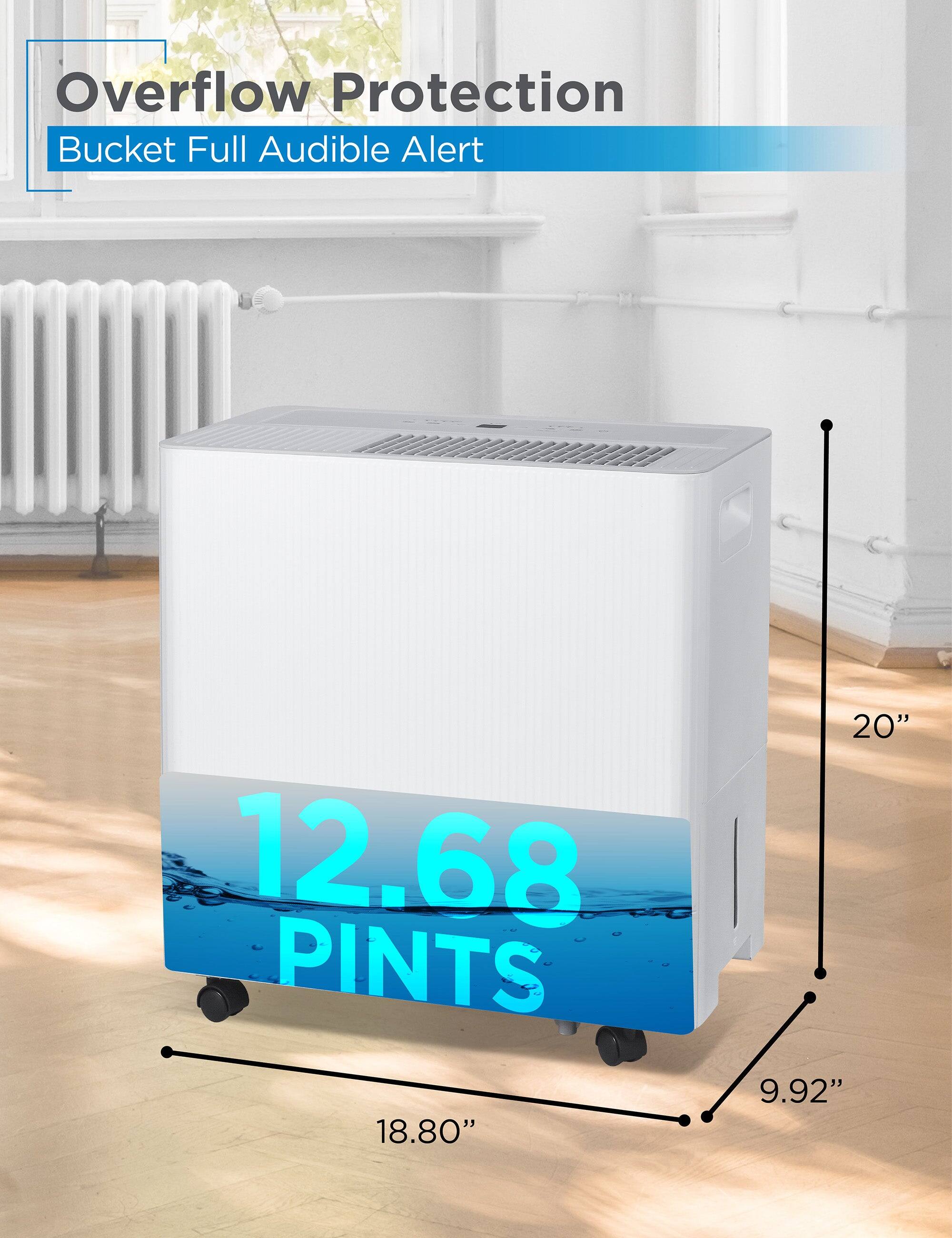 Overflow Protection  
Bucket Full Audible Alert  
12.68 PINTS  
18.80" x 20" x 9.92"