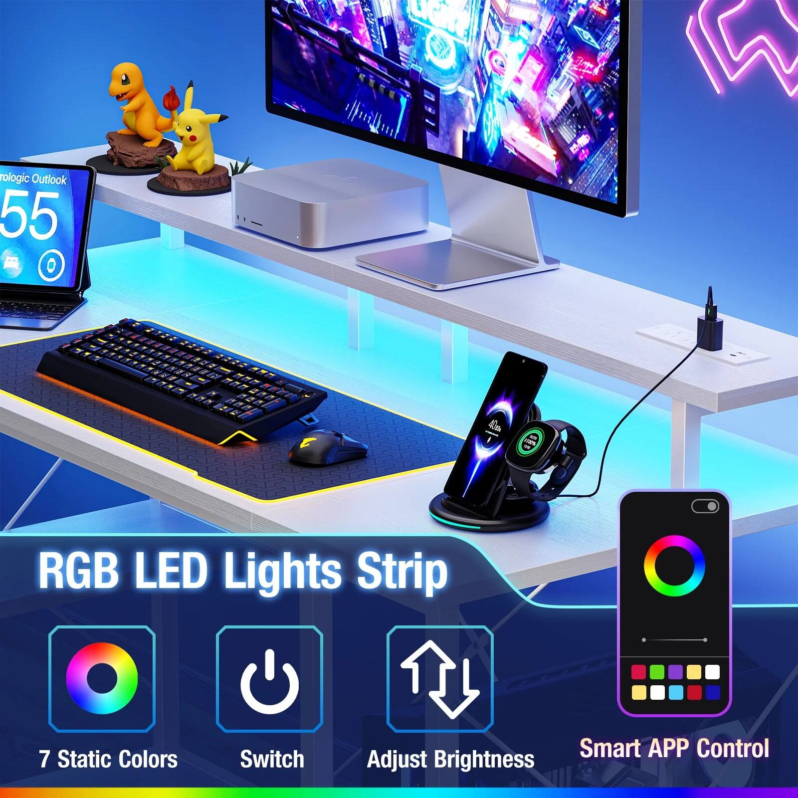 RGB LED Lights Strip  
7 Static Colors  
Switch  
Adjust Brightness  
Smart APP Control