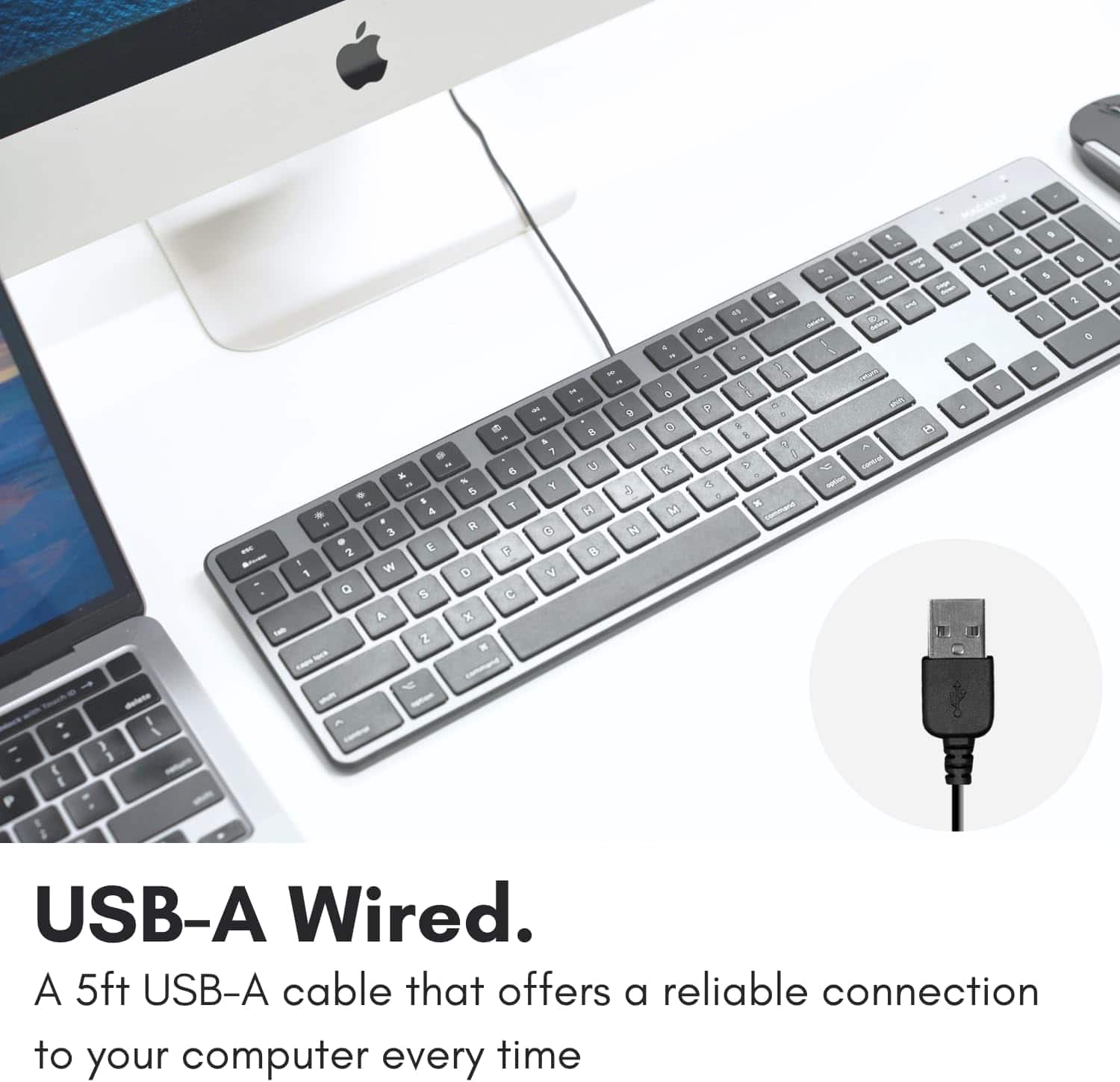 Macally Slim USB Wired Keyboard for Mac Full Size Apple Keyboard