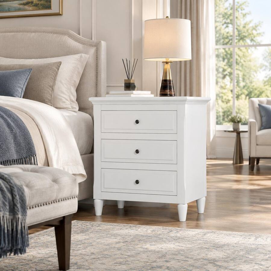 Chair Draw Rails RYHNUYNE 28 in Painted Nightstand, 3 Drawers, Smooth Gliding Rails ...