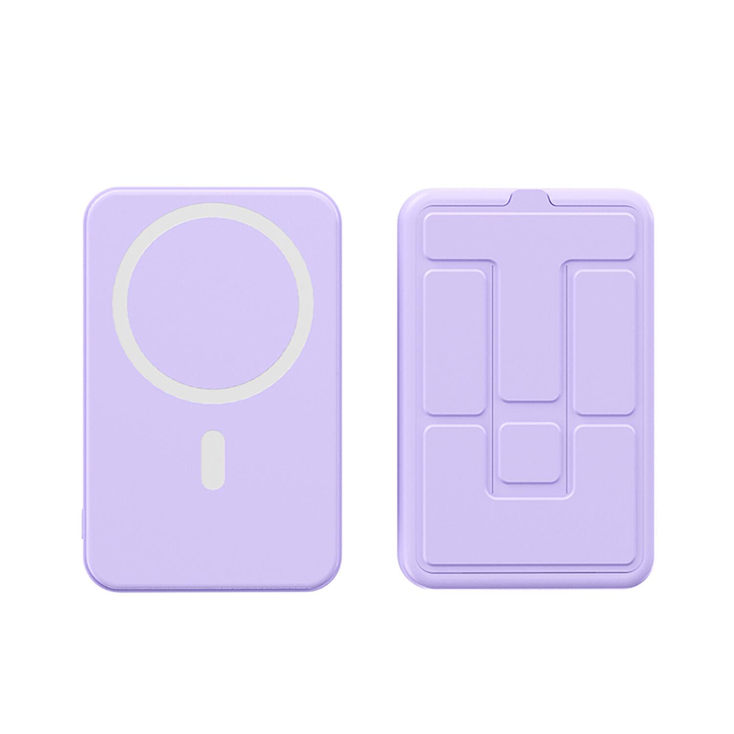 Left. Alpha Digital - 10,000mAh Portable Magnetic Wireless Charge Power Bank with Phone Stand - Purple.