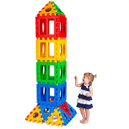 Front. Gymax - Gymax 32 Pieces Big Waffle Block Set Kids Educational Stacking Building Toy - Red.