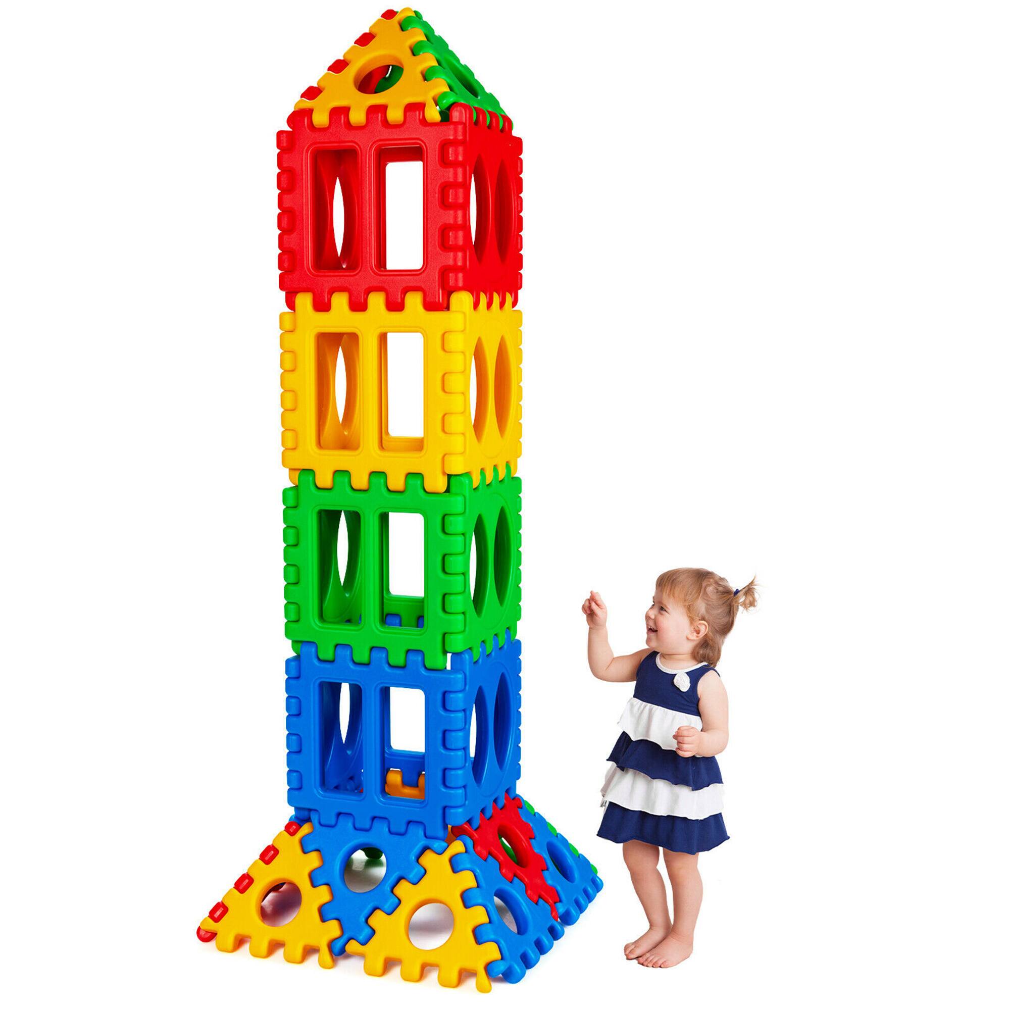 Front. Costway - Costway 32 Pieces Big Waffle Block Set Kids Educational Stacking Building Toy - Multicolor.