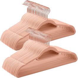 Songmics Home - Velvet Hangers, Set of 50 Clothes Hanger with Rose Gold Swivel Hook, Non-Slip, 0.2-Inch Thick, 17.1-Inch Long - Coral Pink