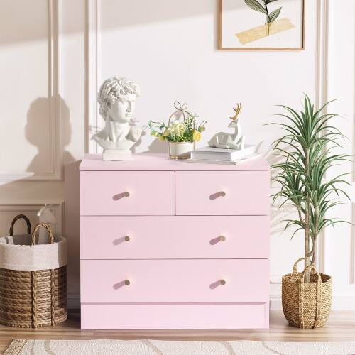 Alt View 7. Winado - Modern 4 Drawer Dresser Tall Dresser Chest of Drawers Anti-Tipping Device Metal Handle for Bedroom Living Room Hallway - Pink.