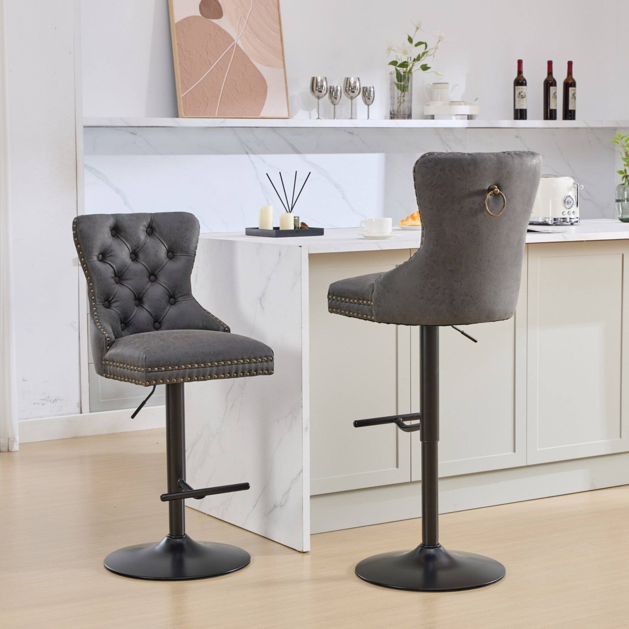 Back. Boyel Living - Adjustable Swivel Bar Stools Set of 2 with Upholstered Back - Black.