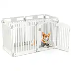 Front. Gymax - Gymax 32'' 6-Panel Dog Playpen w/ Secure Locking Door & Ground Stakes Easy Assembly.