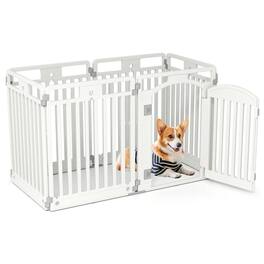 Gymax - 32'' 6-Panel Dog Playpen w/ Secure Locking Door & Ground Stakes Easy Assembly
