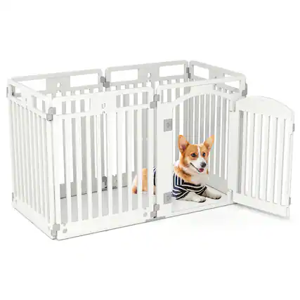 Front. Gymax - Gymax 32'' 6-Panel Dog Playpen w/ Secure Locking Door & Ground Stakes Easy Assembly.