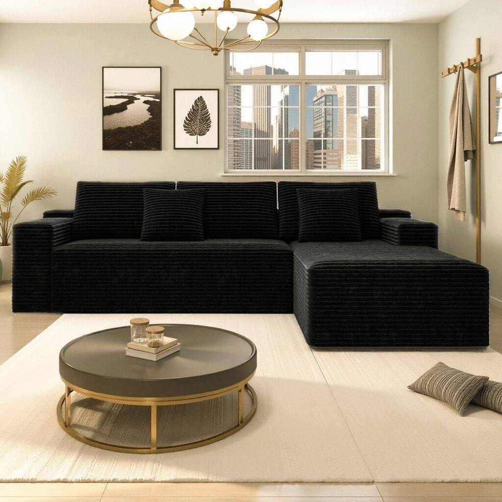 Alt View 6. Kadyn - 104" Right Chaise Modular Sectional, Cloud Couch Design with Deep Seats and Ready to Use Setup, Black - Black.
