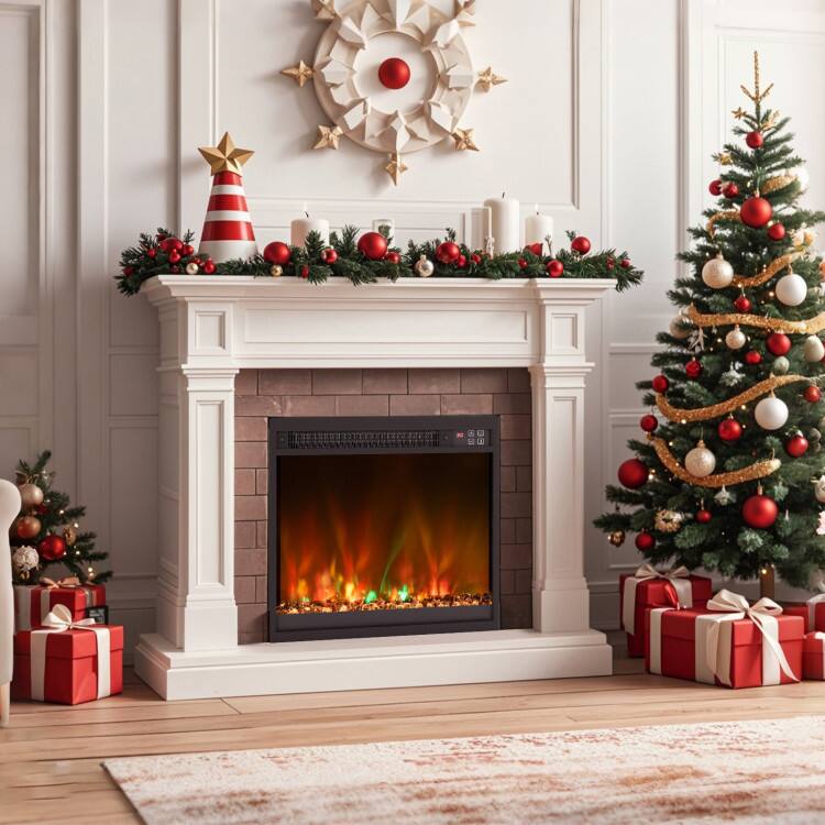 Left. SlickBlue - Remote-Controlled 1500W Electric Fireplace Insert for Home Heating - Black.