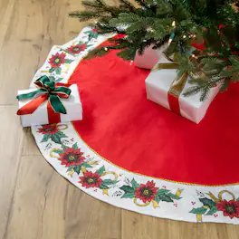 Northlight - 48" and White Poinsettia Christmas Tree Skirt - Red