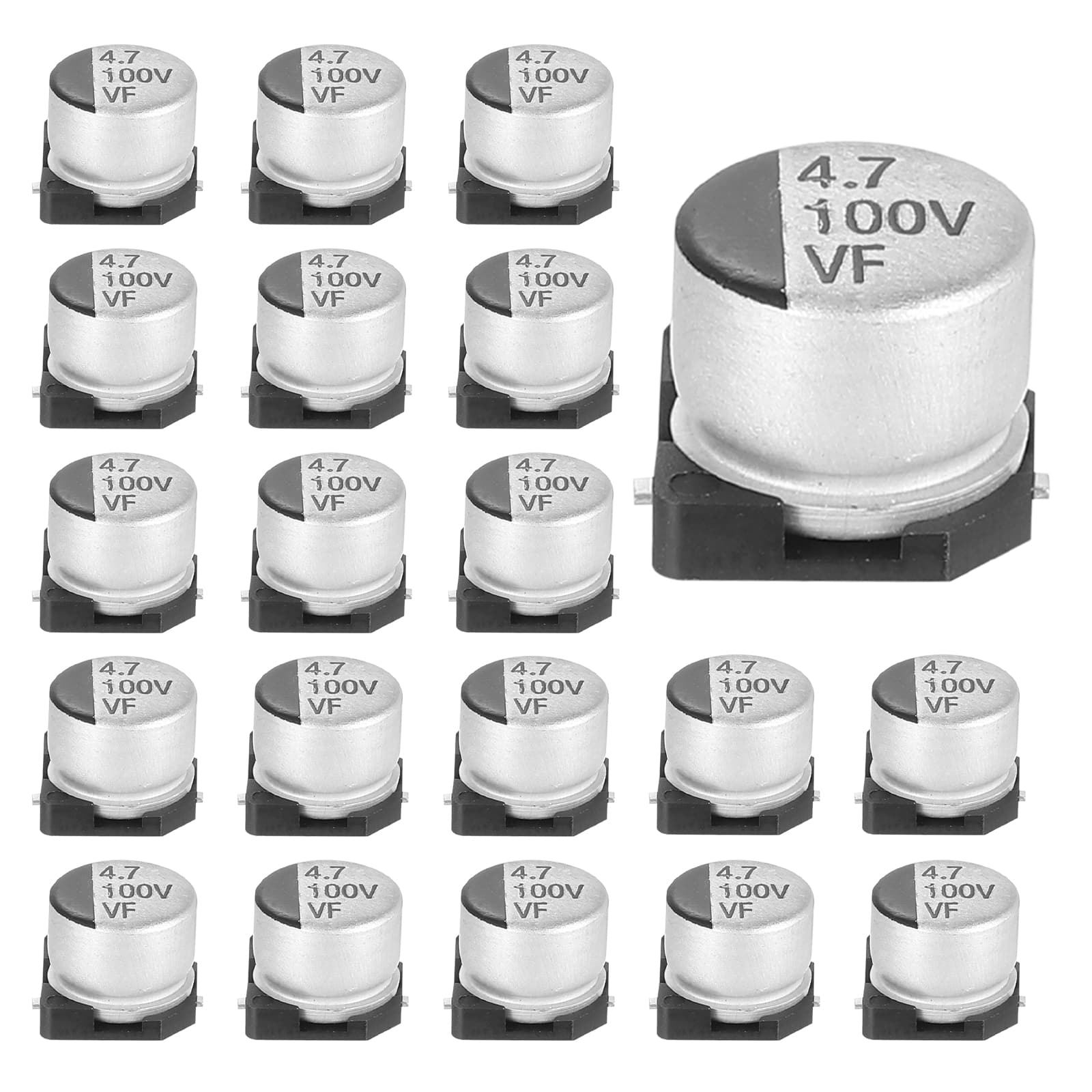 Unique Bargains - 4.7uF 100V SMD Aluminum Electrolytic Capacitor, Low Impedance, 6.3x5.4mm, 20pcs, for TV/Computer/DIY - Silver price history on PriceWatchPro