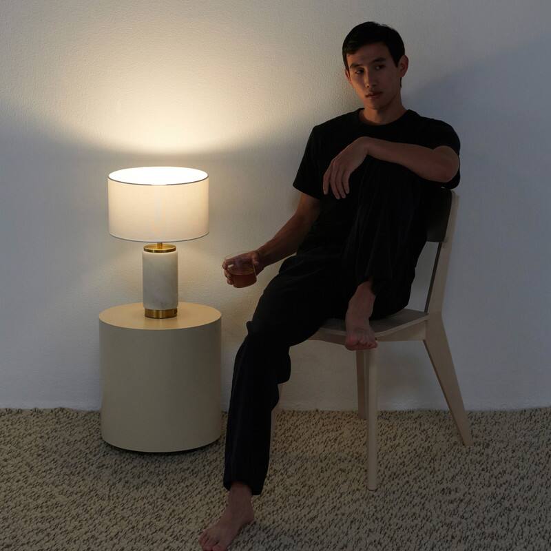 Alt View 7. Brightech - Arden LED Midcentury Modern Bedside Nightstand Desk Lamp with Fast Charging USB Port - Glossy White Marble.