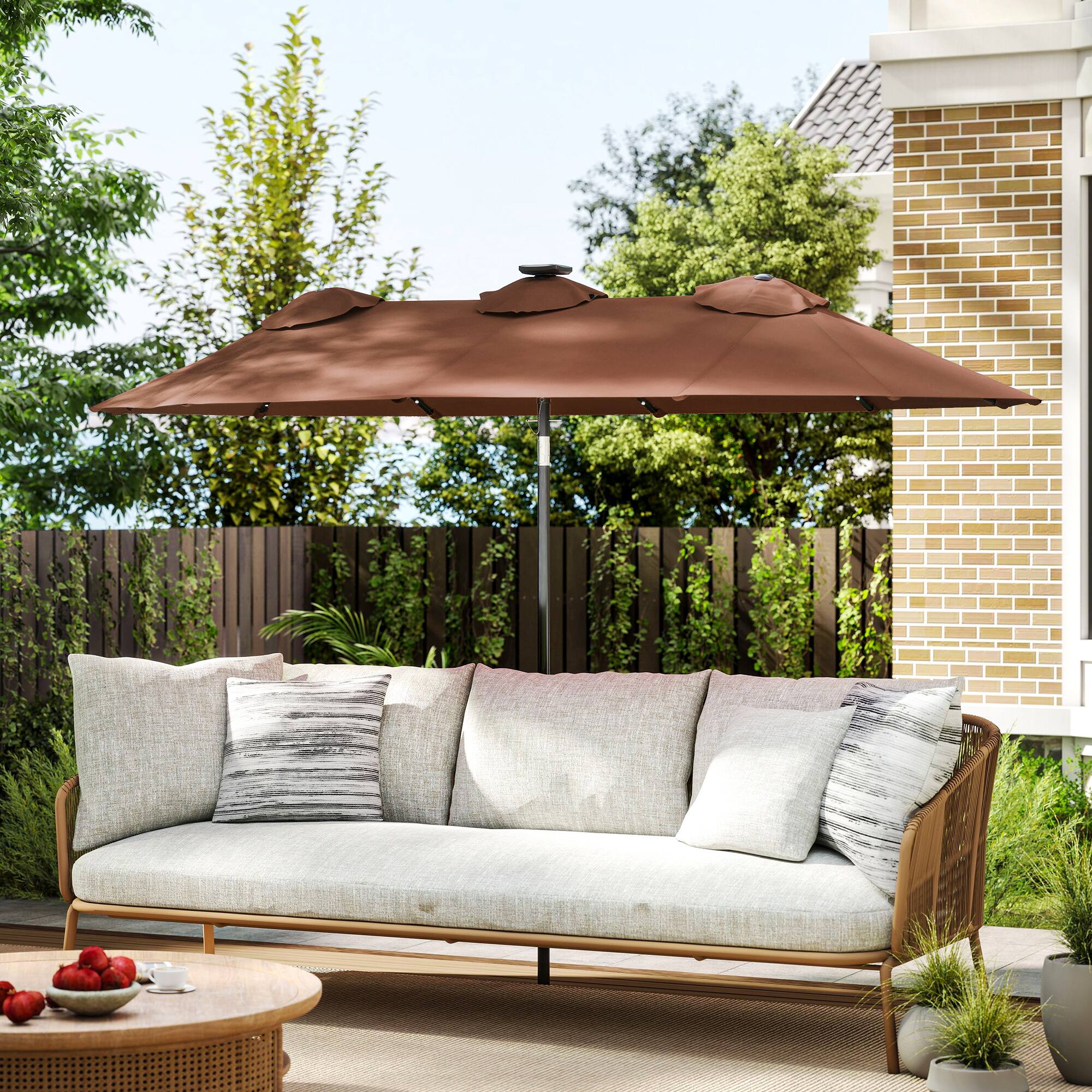 Alt View 8. Outsunny - Patio Umbrella, 9.7 ft. Outdoor Umbrella with 45-Degree Tilt and Crank - Coffee.