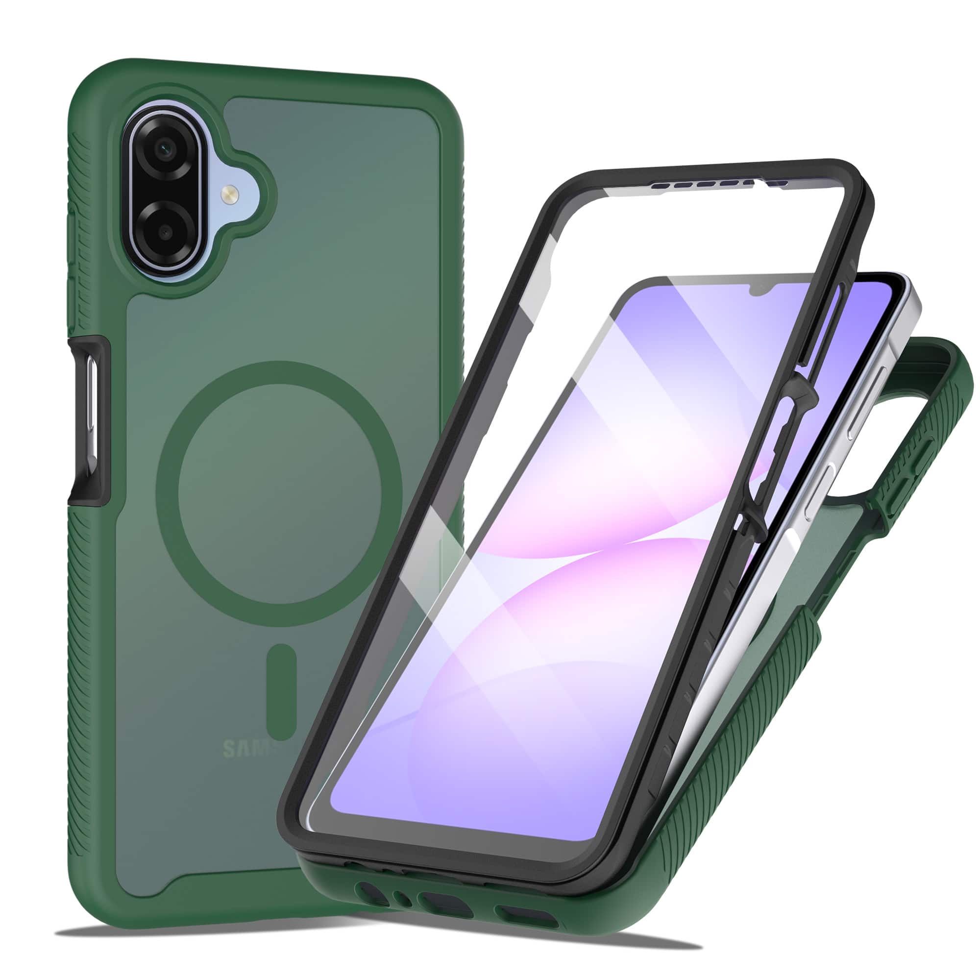 Dteck - Slim Matte Magnetic Case for Samsung Galaxy A07 Shockproof Full Body Cover TPU Frame PC Back Bulit in Screen Protector - Green