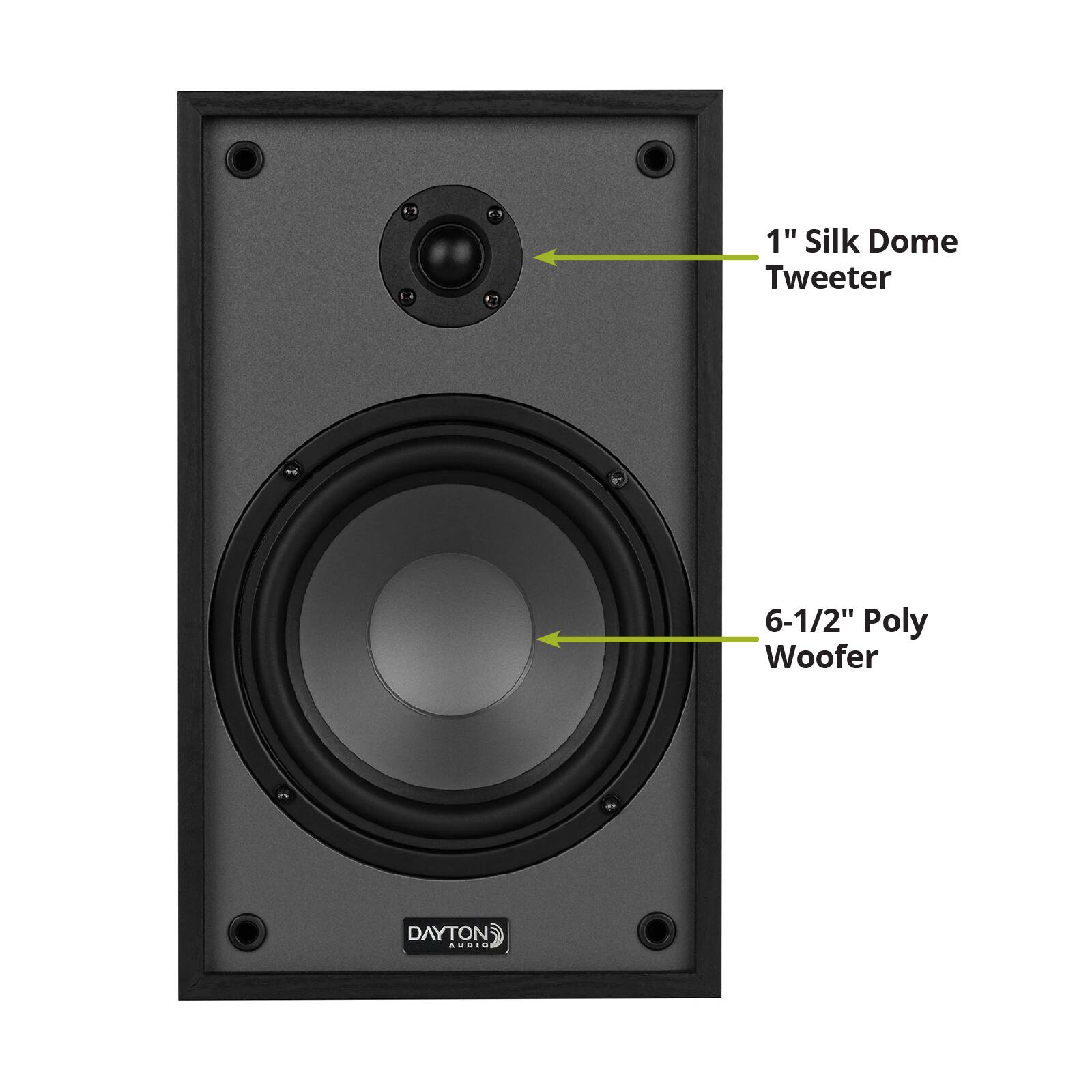1" Silk Dome Tweeter  
6-1/2" Poly Woofer  
DAYTON AUDIO