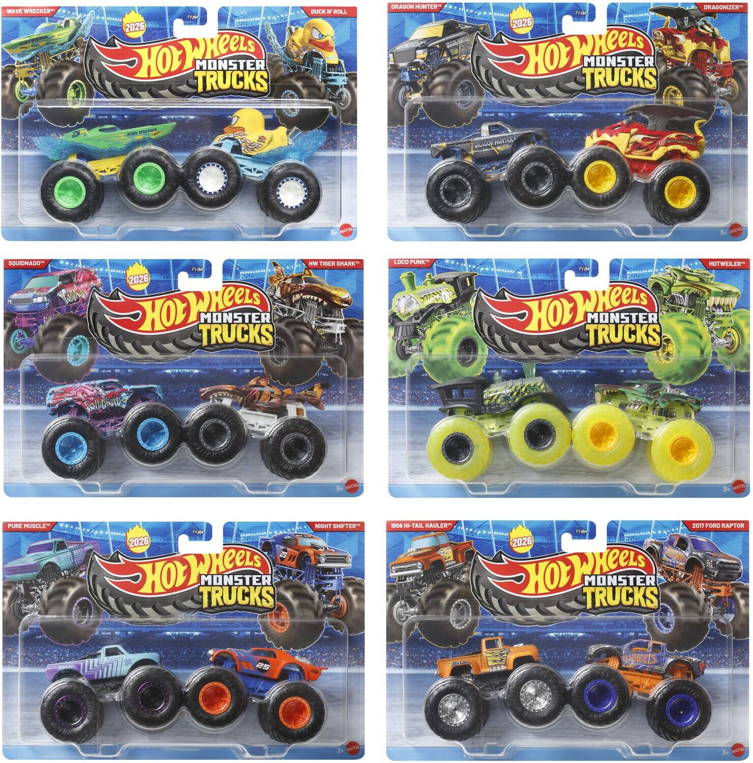 Mattel - Hot Wheels Monster Trucks 1:64 Demo Doubles 2-Pack 8-Piece B Assortment - COLLECTIBLES - Multicolor