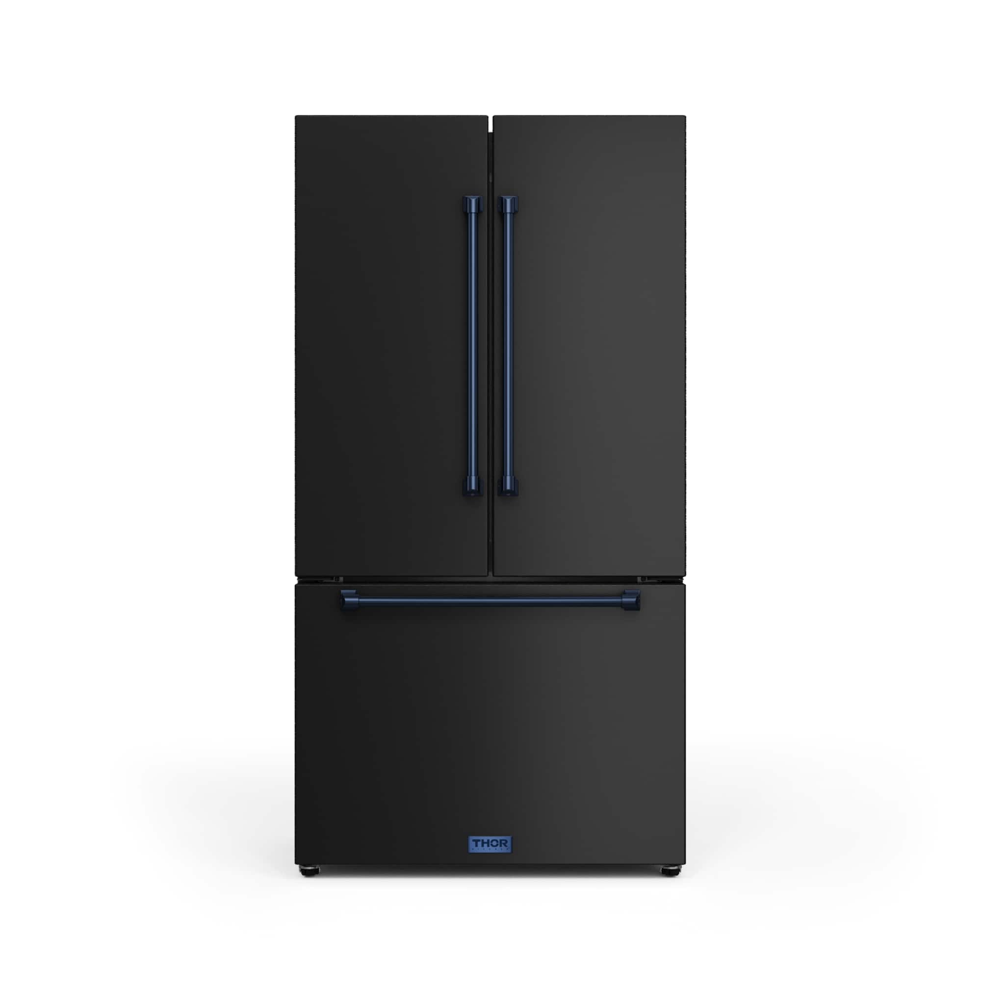 Front. Thor Kitchen - Gordon Ramsay Series by Thor Kitchen 20.3 Cu. Ft. Counter Depth Refrigerator with Navy Blue Hardware - Black.