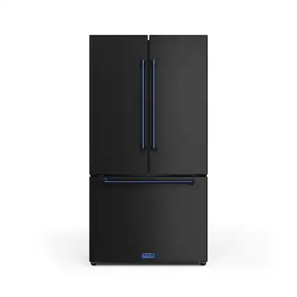 Front. Thor Kitchen - Gordon Ramsay Series by Thor Kitchen 20.3 Cu. Ft. Counter Depth Refrigerator with Navy Blue Hardware - Black.