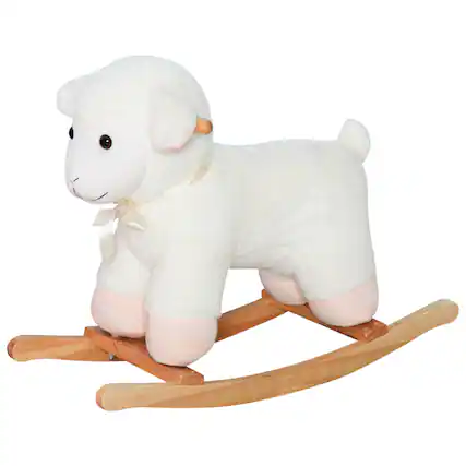 Front. Glintex - Plush Pink Sheep Rocking Horse for Kids with Soft Seat and Sturdy Metal Frame - White.