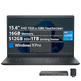 Dell - Upgraded - 15.6" FHD Touchscreen Laptop,Intel i5-1334U,16GB DDR5,512GB SSD+1TB Dock Set,Intel UHD Graphics,Win 11 Pro - Black