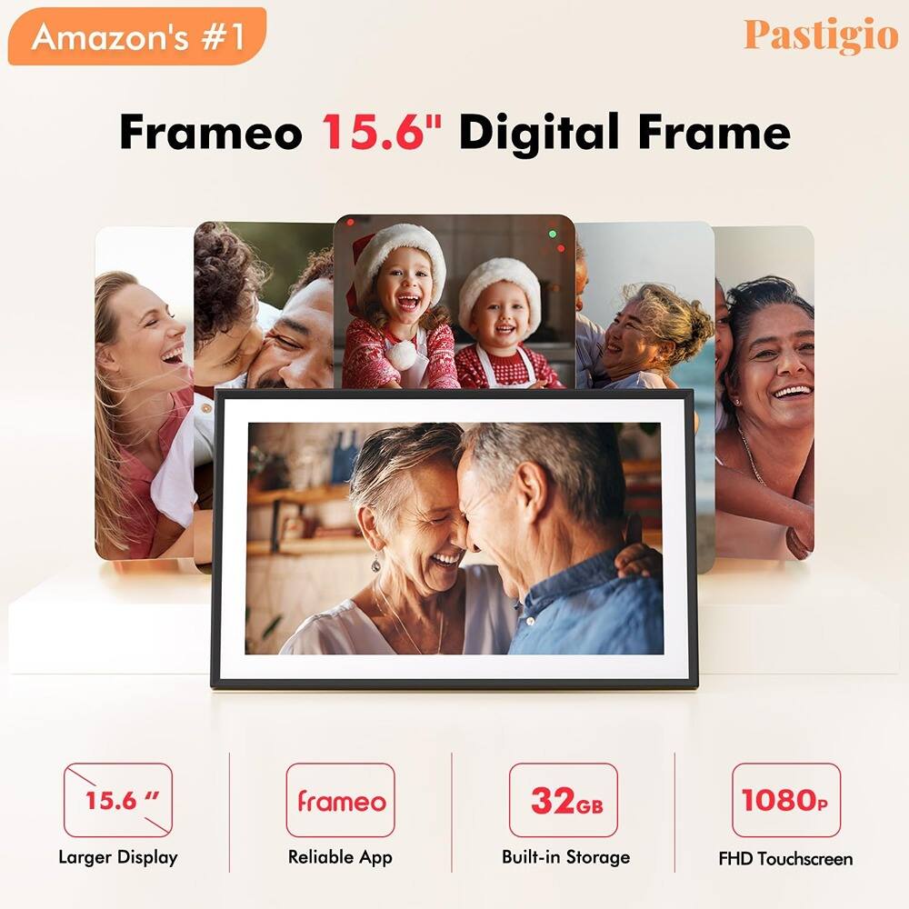 Amazon's #1  
Frameo 15.6" Digital Frame  

Pastigio  

15.6" Larger Display  
Reliable App  
32GB Built-in Storage  
1080p FHD Touchscreen