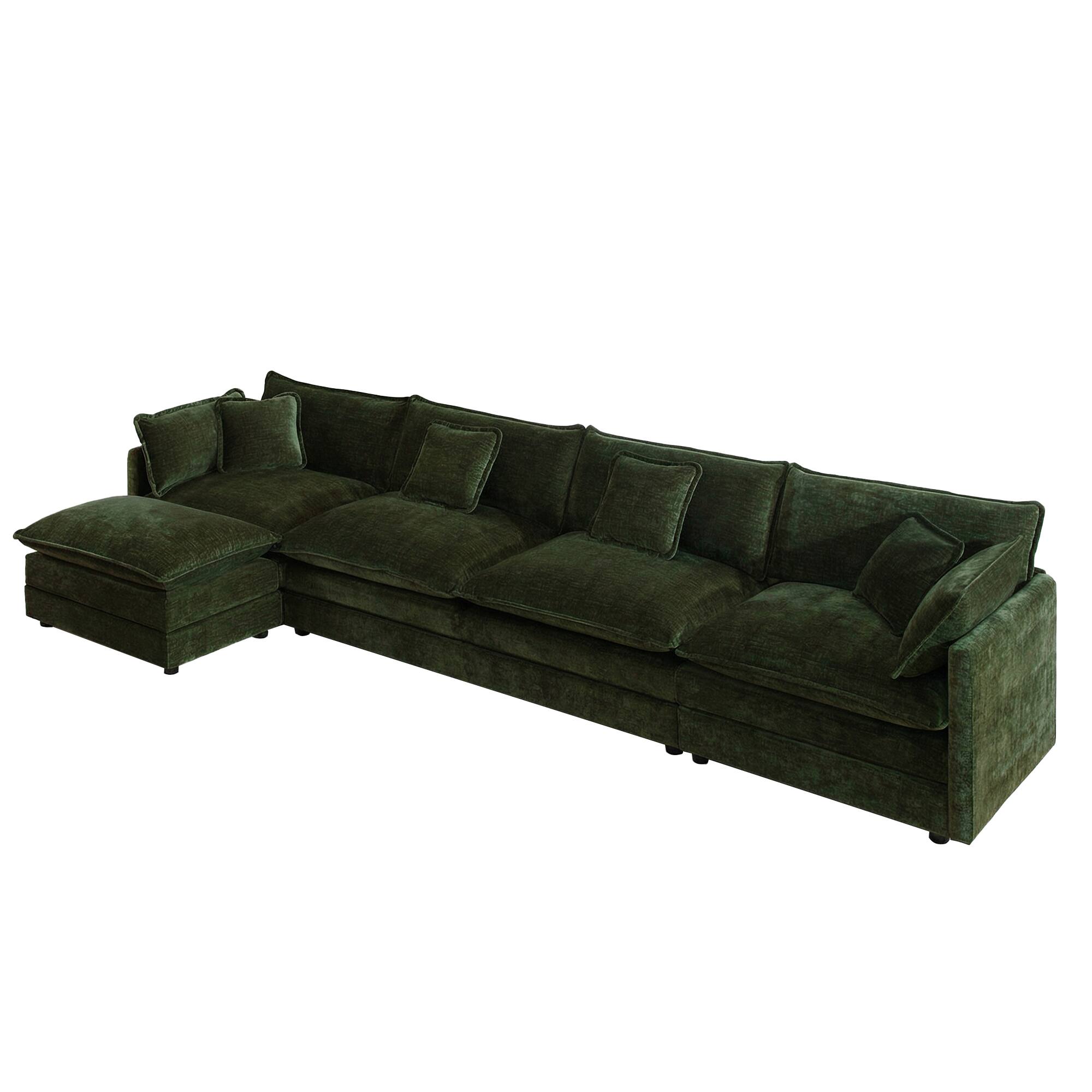 Back. LOVMOR - U Shaped Modular Easy Assembly 4 Seater Chenille Sectional Couch For Living Room Home Theater Plush Cozy TV XL - Green.