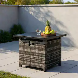Kadyn - Outdoor Patio Fire Pit Tables Outdoor Fire Basket Tables29 Inch Propane Rattan Firepit Table with Lava Rocks and - Mix Gray