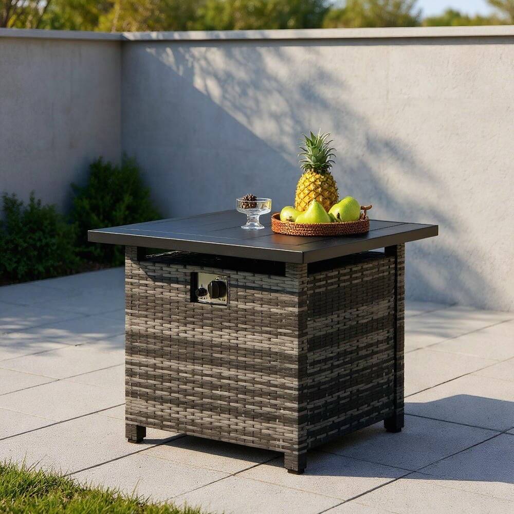 Front. Kadyn - Outdoor Patio Fire Pit Tables Outdoor Fire Basket Tables29 Inch Propane Rattan Firepit Table with Lava Rocks and - Mix Gray.