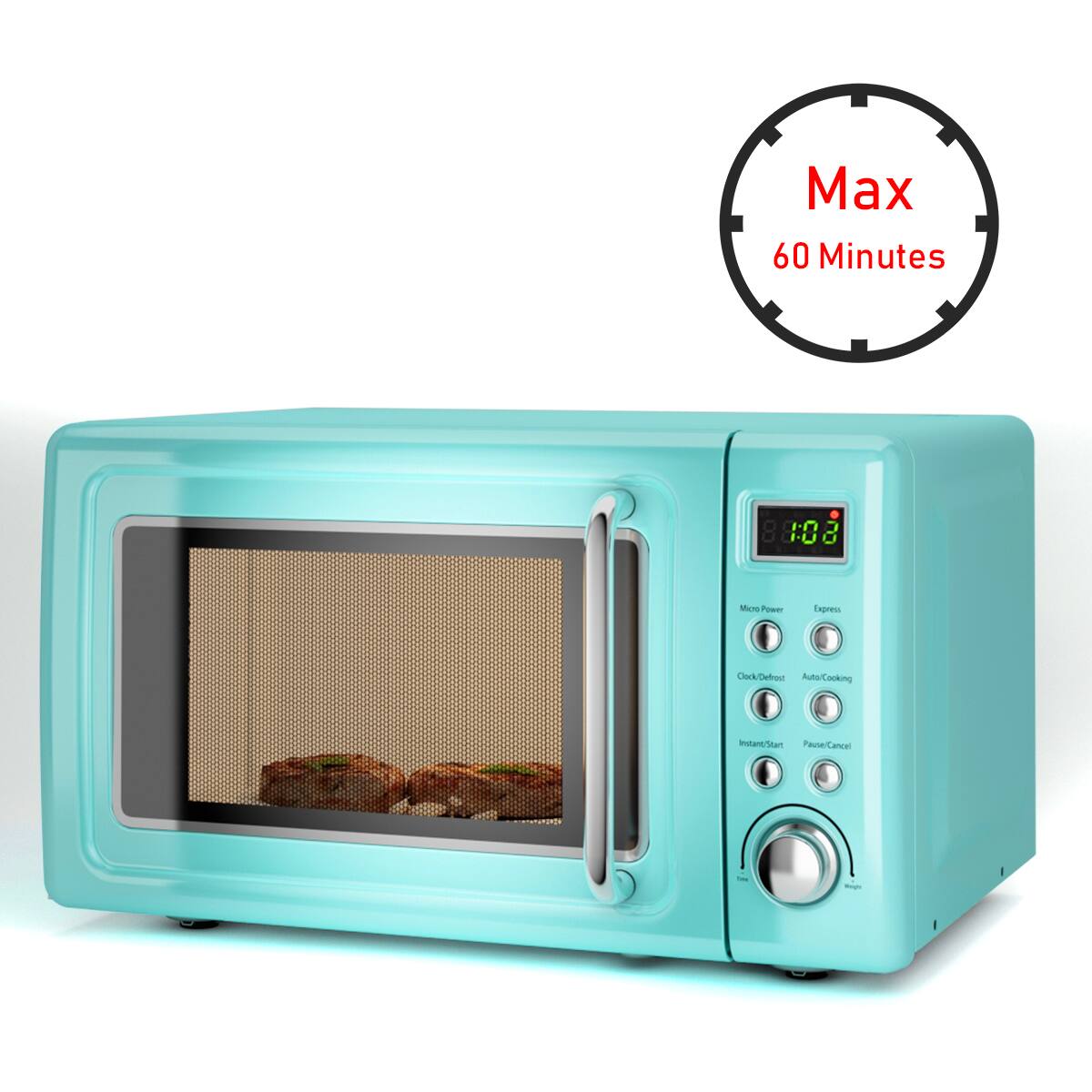 Max 60 Minutes

Micro Power  
Express  
Clock/Defrost  
Auto-Cooking  
Instant Start  
Pause/Cancel