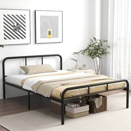 Gymax - Full Size Bed Frame Metal Platform Bed Base w/ Headboard & Footboard - Black