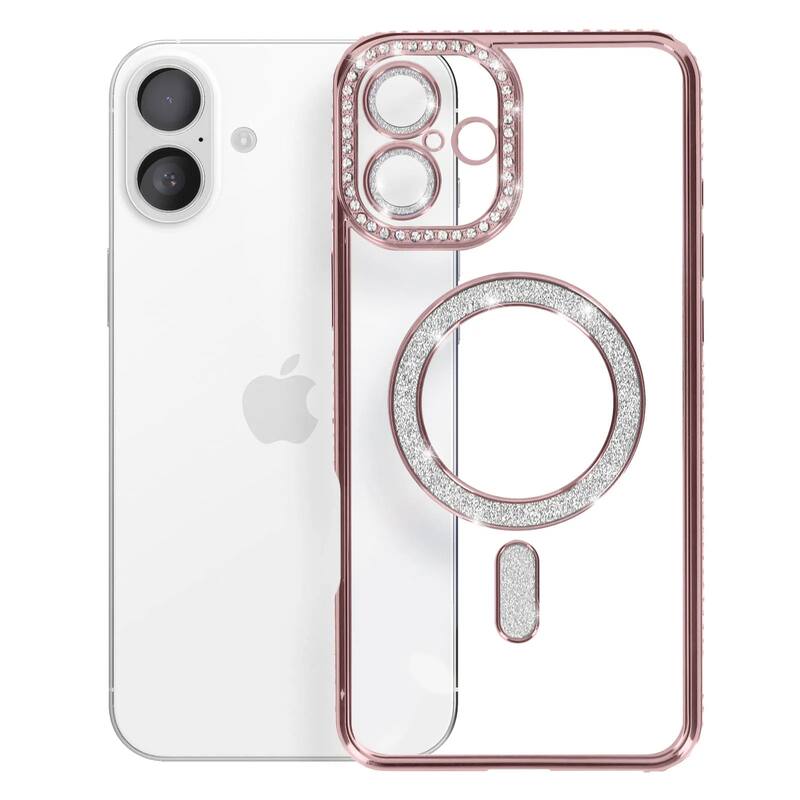 Alt View 2. Entronix - Entronix Magnetic Case for iPhone 17 - Clear Back with Luxury Rhinestones - Pink.