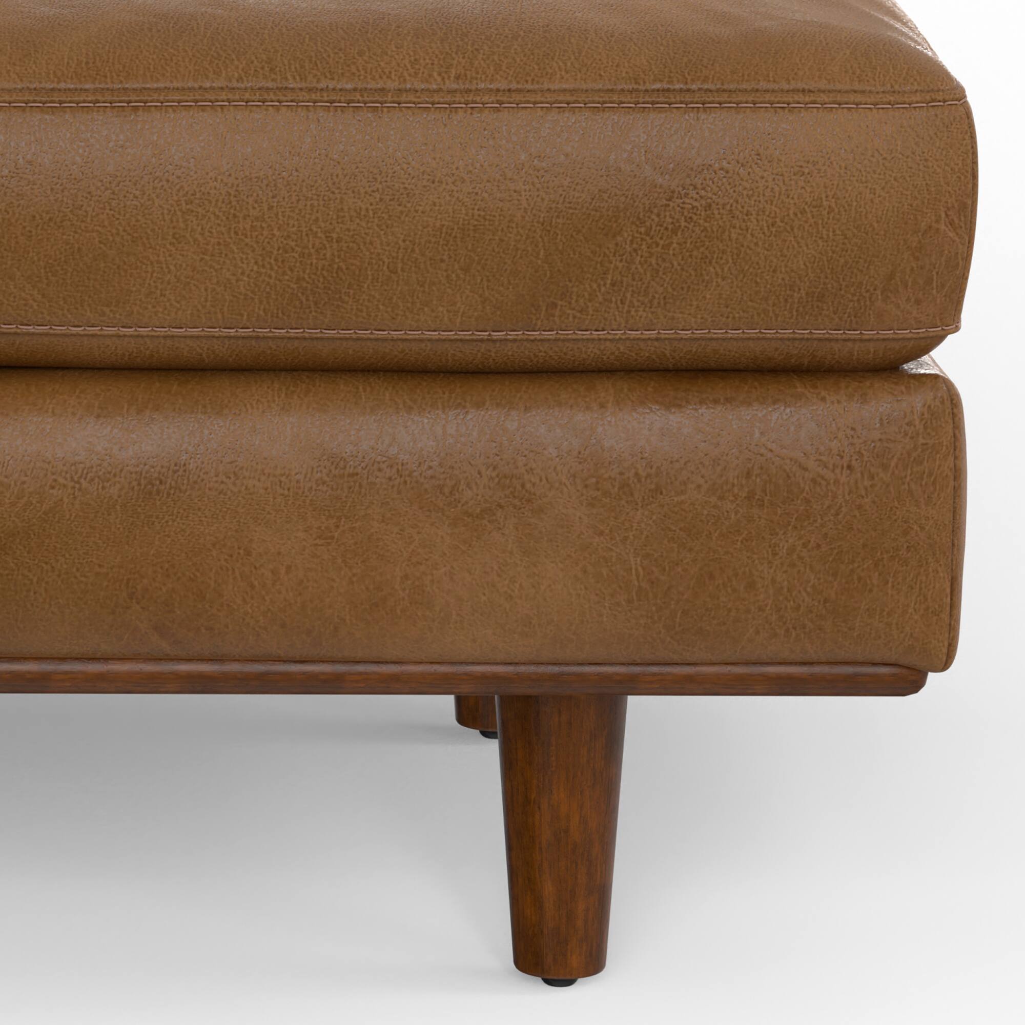 Alt View 4. Simpli Home - Morrison 33 inch Wide Mid-Century Modern Table Ottoman in Caramel Brown Top Grain Genuine Leather - Caramel Brown.