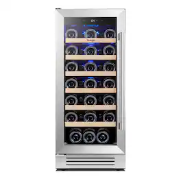 Yeego - 15 inch Wine Cooler Refrigerator with 33-Bottle Built-In/Freestanding for Home Bar, - Stainless Steel