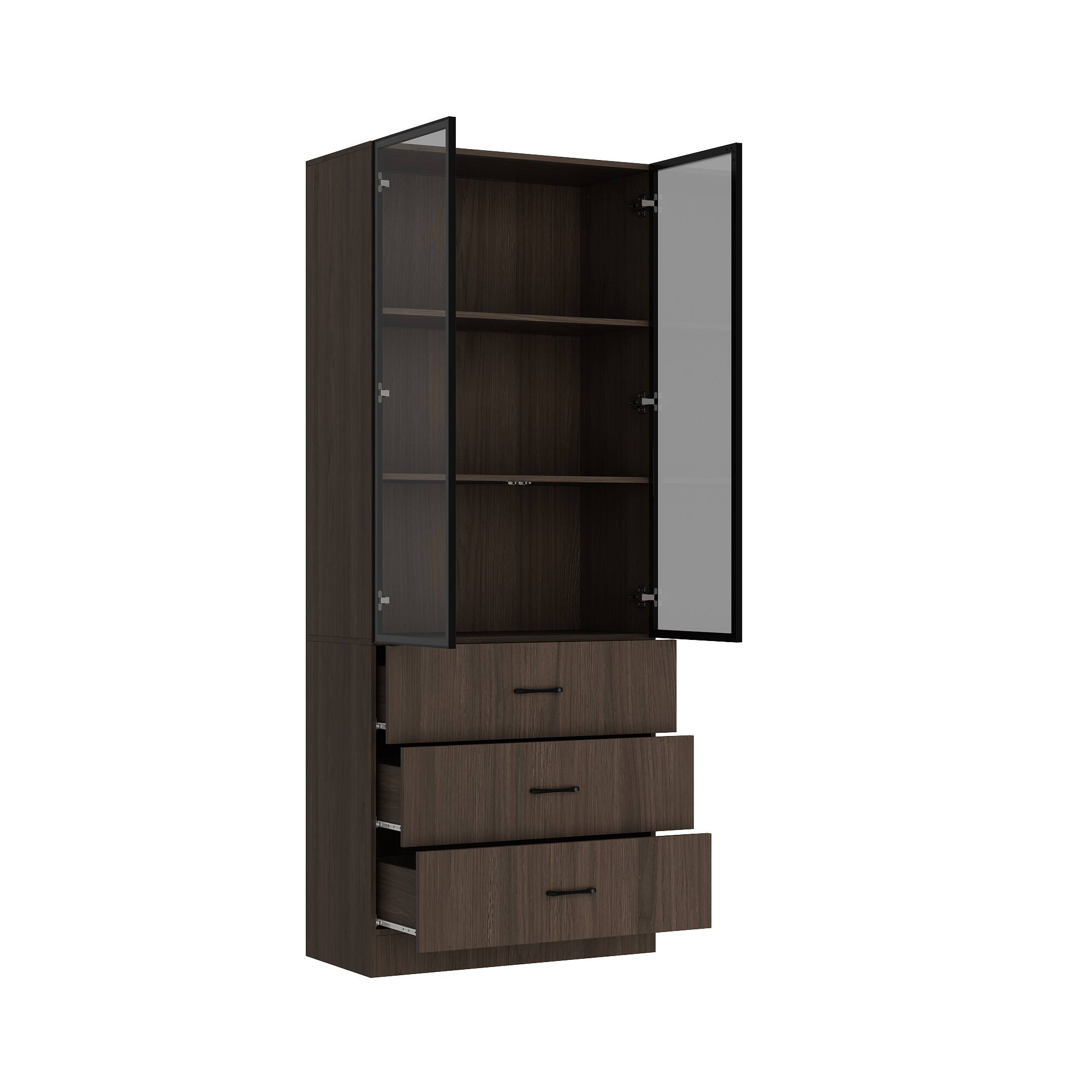 Angle. Famapy - Famapy High - End Display Storage Cabinet with Glass Doors & Adjustable Lighting - Brown.