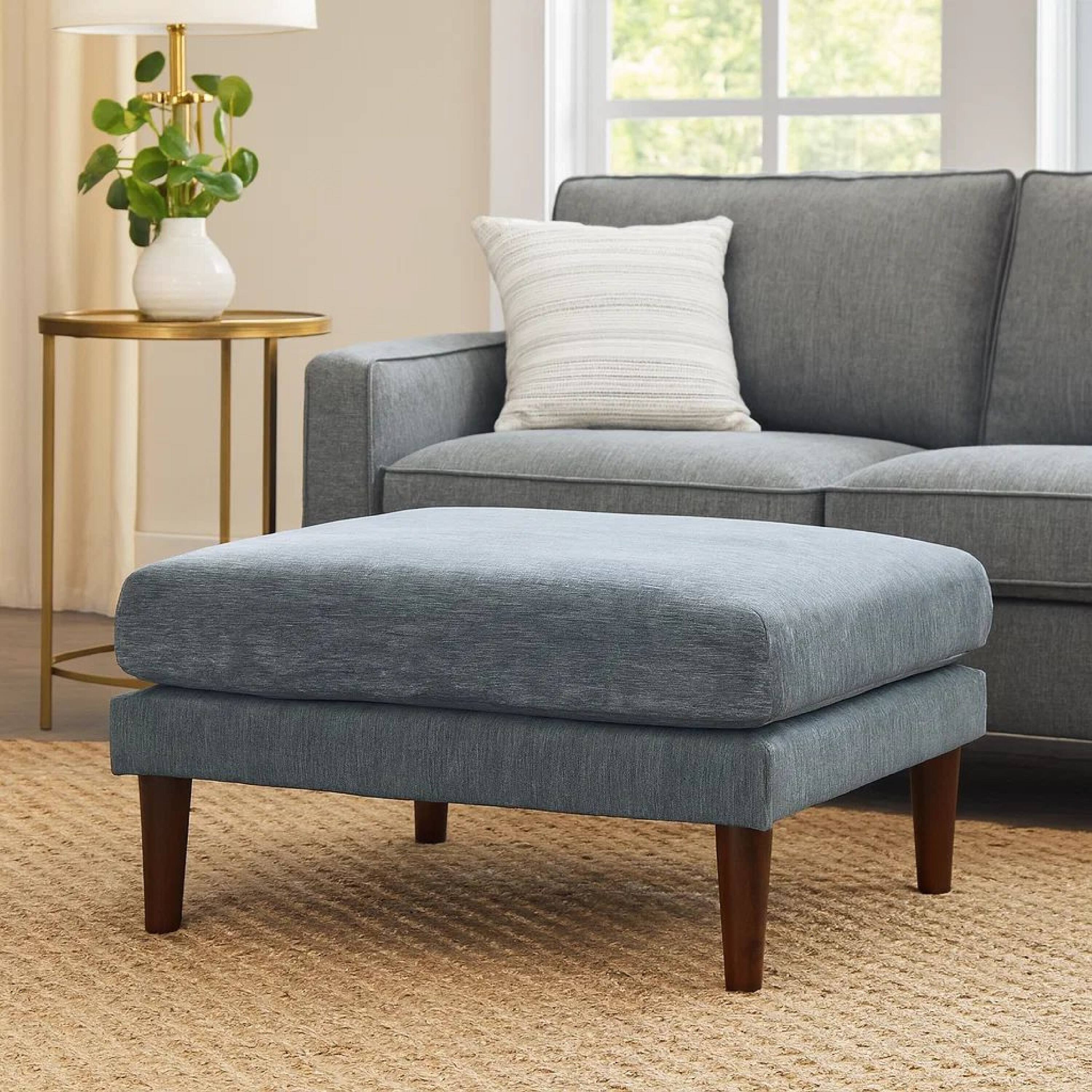 Alt View 8. Manhattan Lane - Rio 32 Inch Modular Ottoman, Box Cushion Seat, Wood Legs, Slate Blue Fabric - Blue.