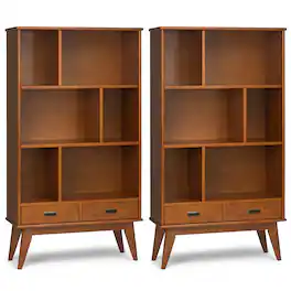 Simpli Home - Draper 35 inch 6 Cubbie Bookcase (Set of 2) - Teak Brown
