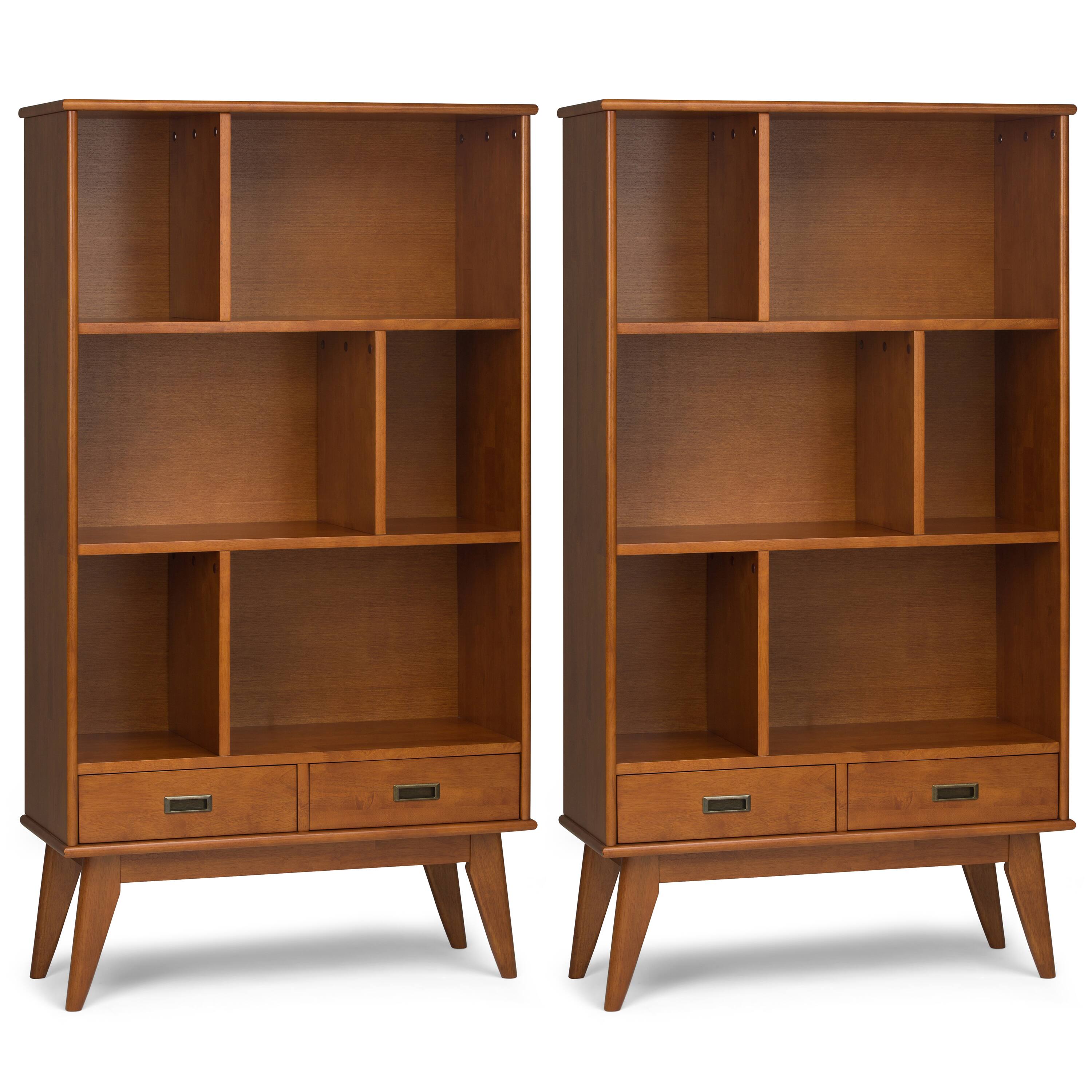 Front. Simpli Home - Draper 35 inch 6 Cubbie Bookcase (Set of 2) - Teak Brown.
