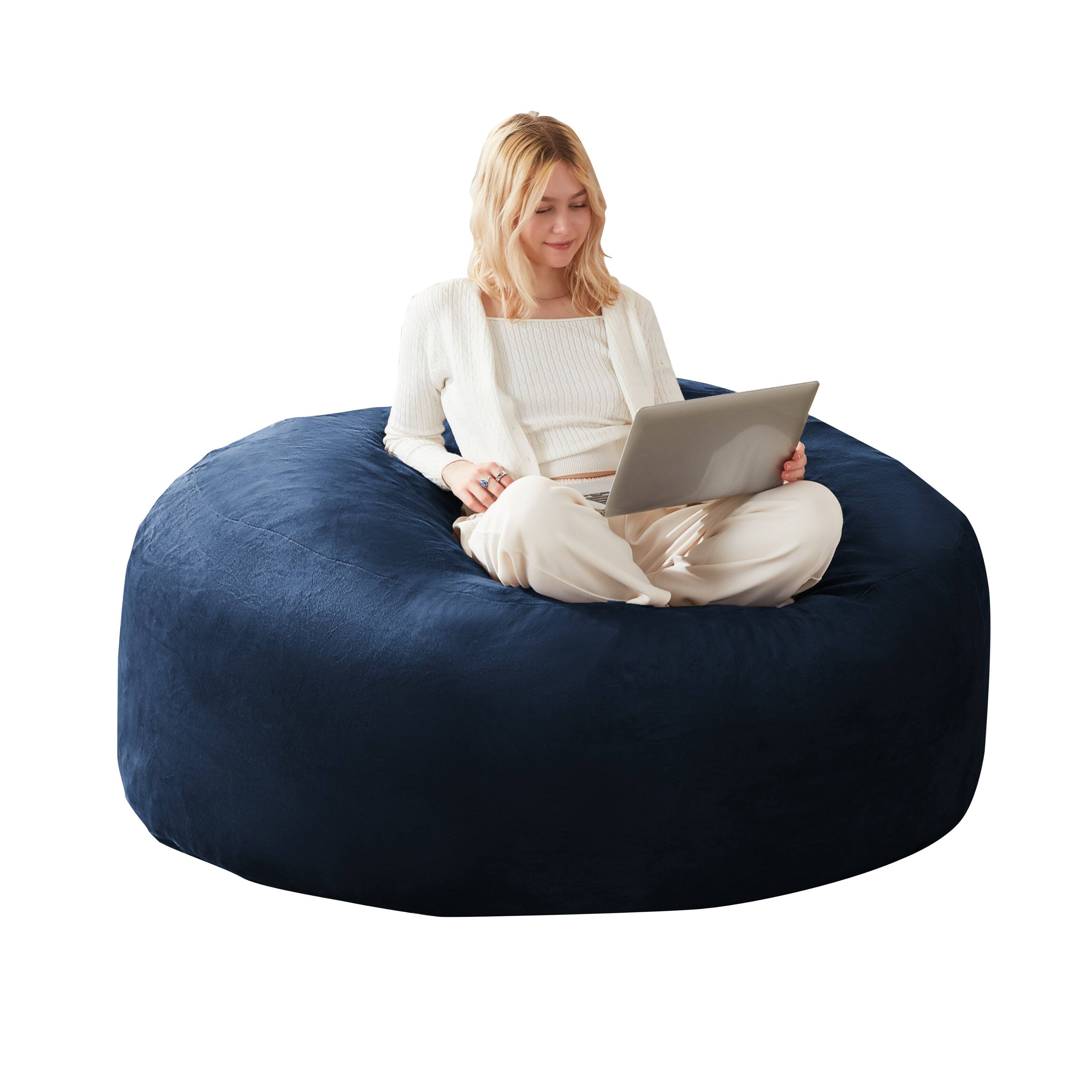 Front. Loheer - 6FT Memory Foam Bean Bag Chair - Blue.