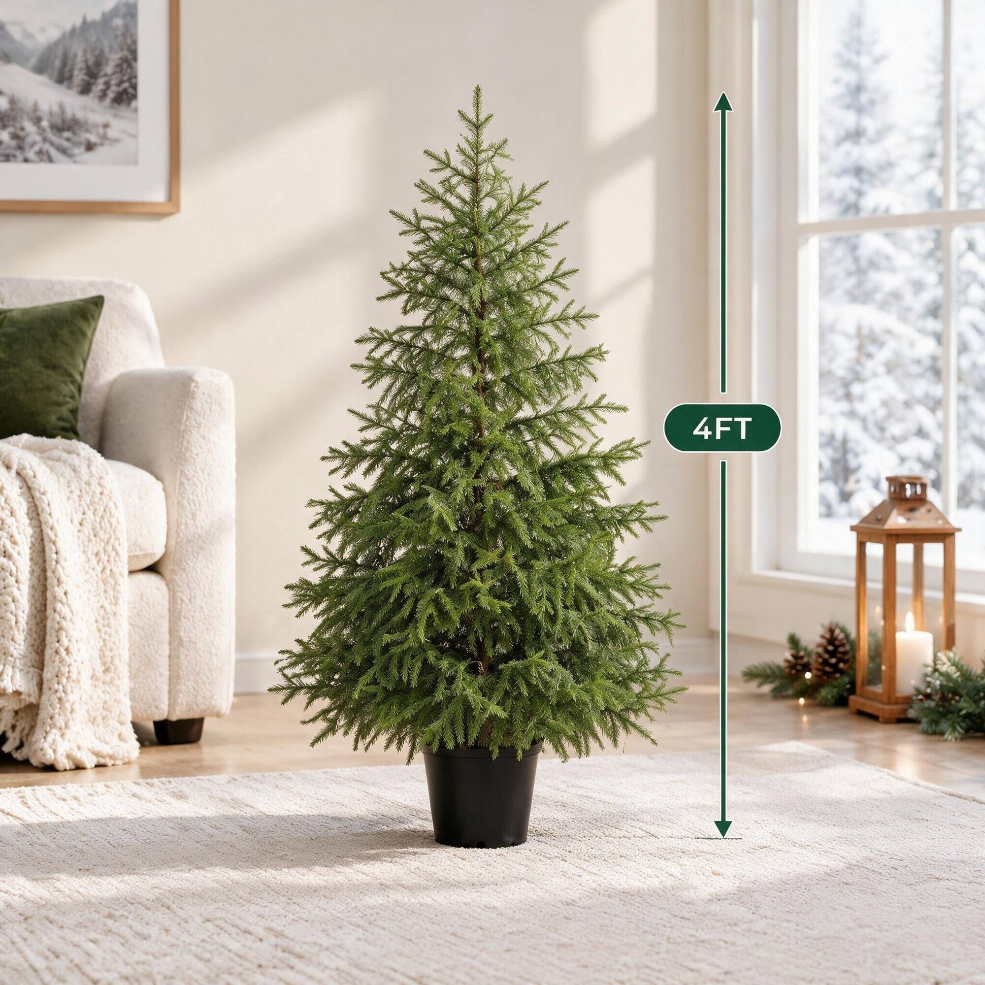 Alt View 3. RYHNUYNE - 4FT Norfolk Pine Christmas Tree Set of 2 With 133 Molded Tips and Pot Base - Green.