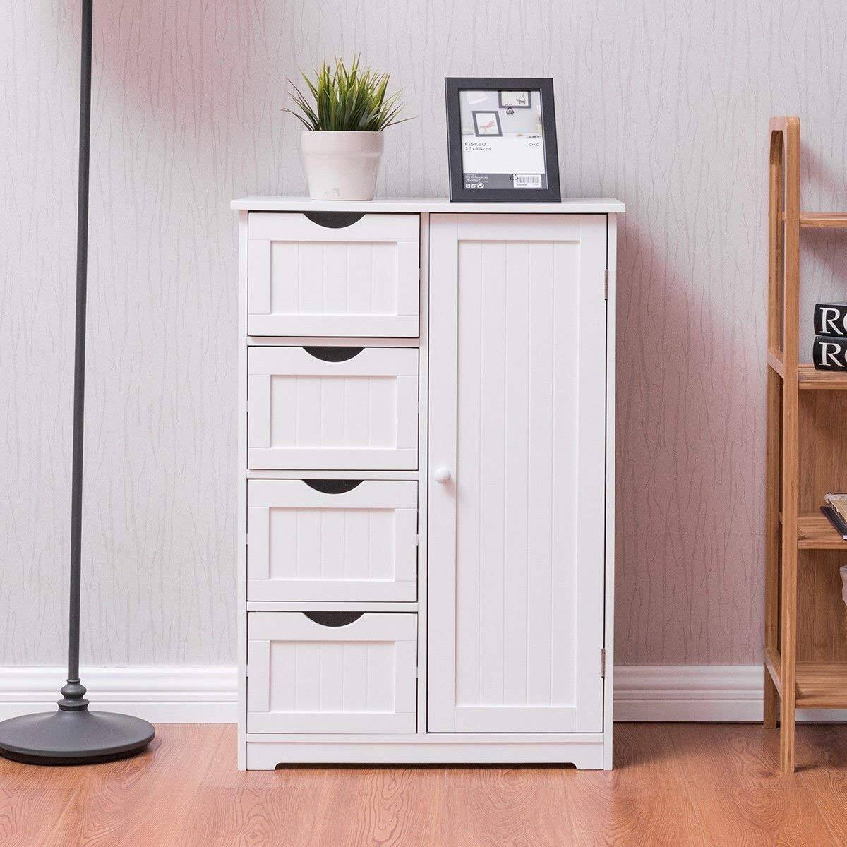 Alt View 5. Winado - 4 Drawers Dresser Wooden Storage Floor Cabinet Storage Organizer Freestanding Single Door Sideboard for Bathroom Kitchen - W.