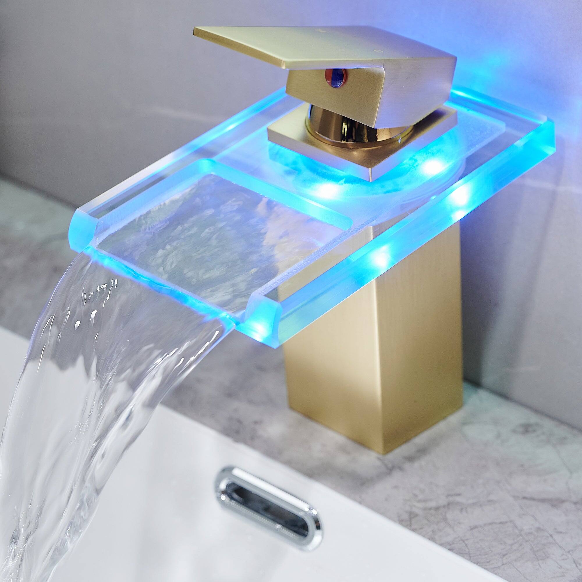 Alt View 7. Boyel Living - Brass Single Handle Single Hole Bathroom Faucet Brushed Gold with LED Temperature Sensor and Supply Hoses Easy Install - Brushed Gold.