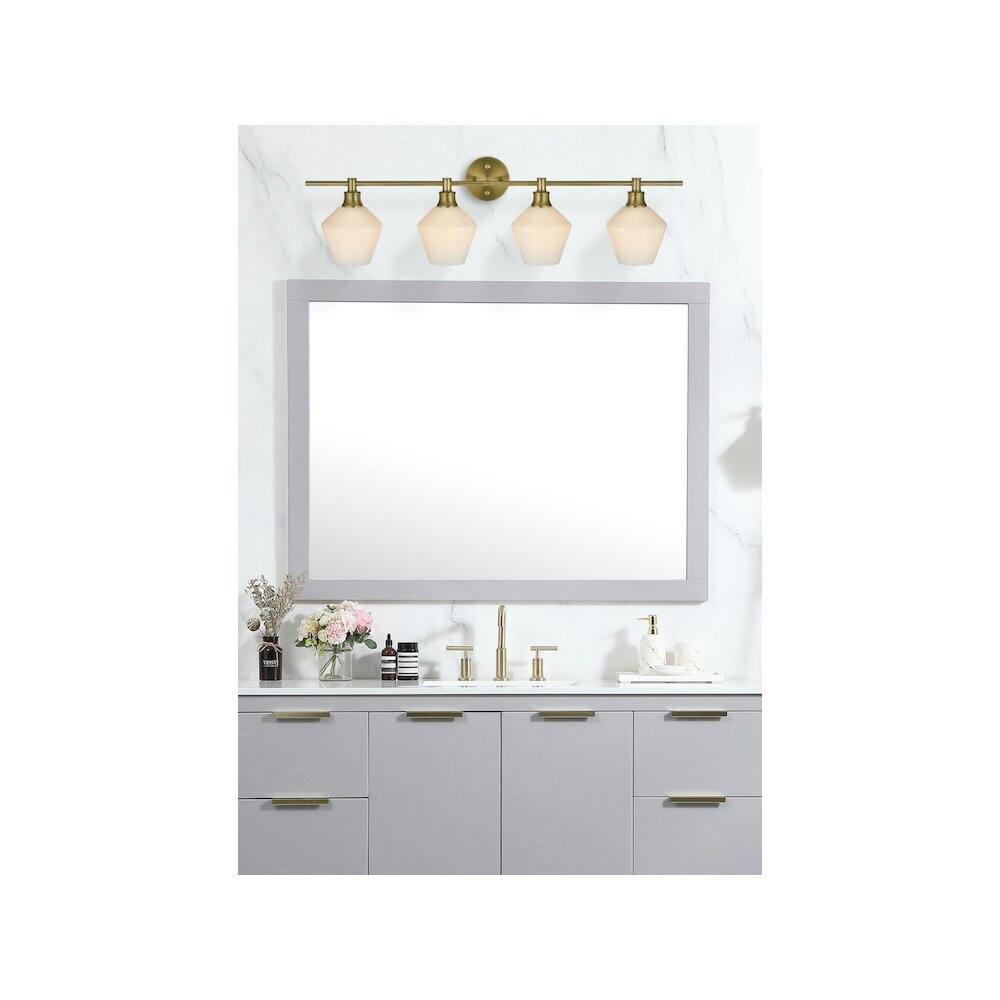 Alt View 4. Living District - Gene 4 Light Satin Gold and Frosted White Glass Wall Sconce - Satin Gold.