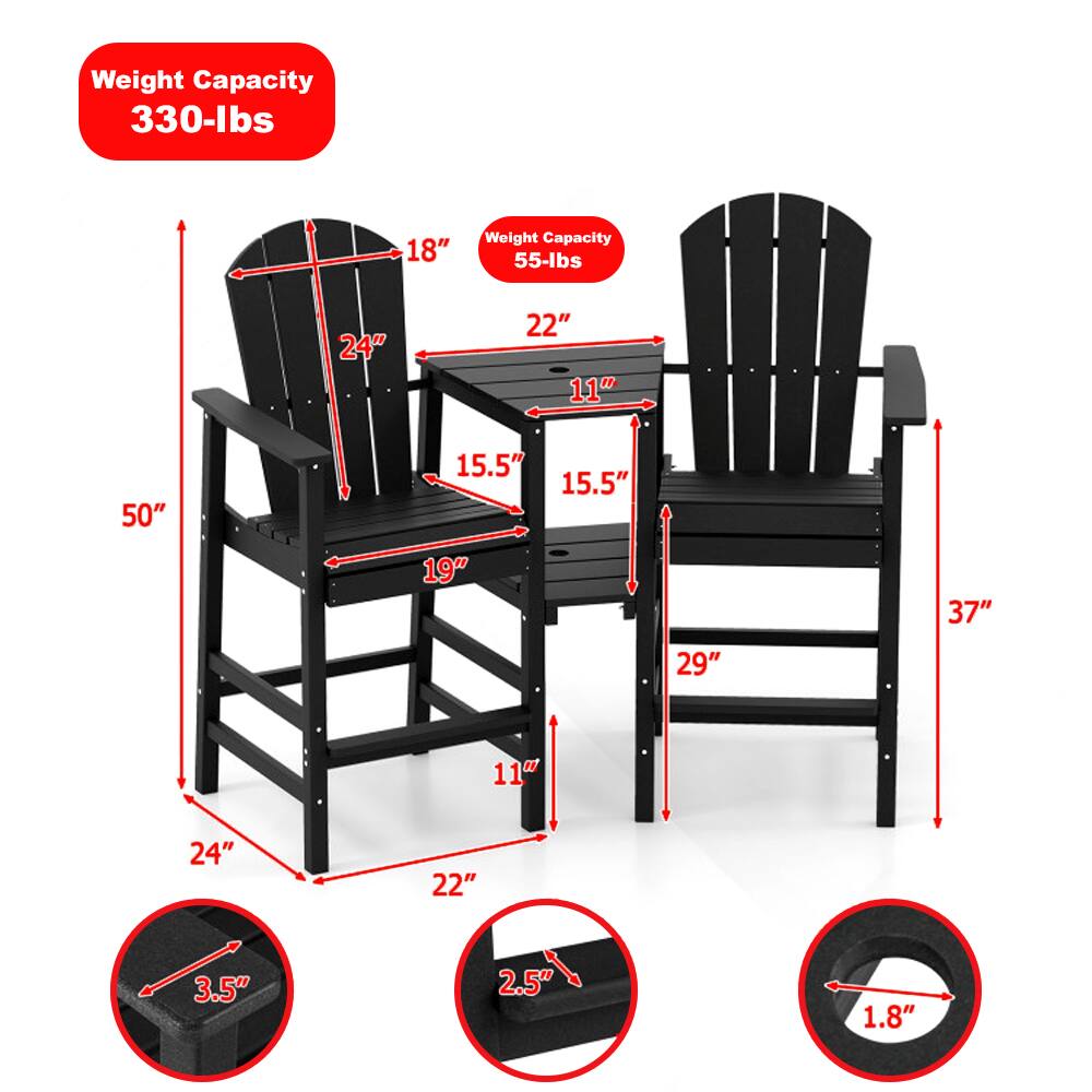 Left. Hivvago - All-Weather Two-Seat Adirondack Chair with Central Connecting Tray - Black.